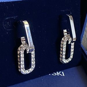 Swarovski crystal hoop drop earrings.